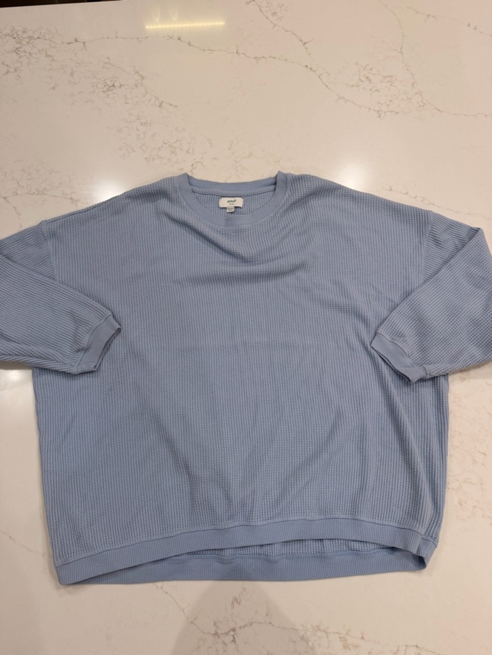 Aerie Blue Waffle Knit Pullover Sweatshirt Women XL Oversized Cozy Lounge